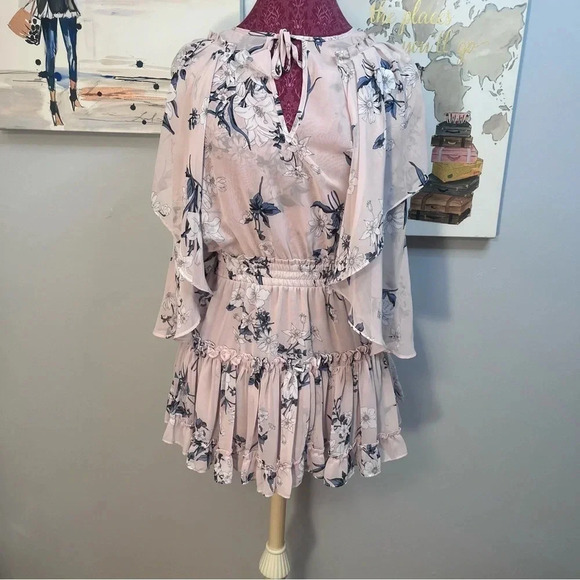 MISA Los Angeles Pink Floral Print Ruffle Mini Dress Women Size S - Picture 1 of 9